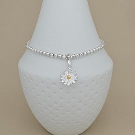 Sterling Silver Bead Bracelet with Daisy Charm