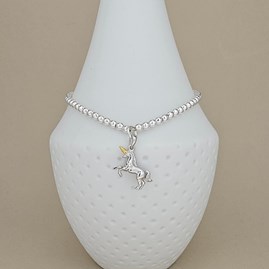 Sterling Silver Bead Bracelet with Unicorn Charm