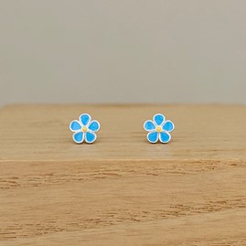 Sterling Silver Blue Enamel Flower Stud Earrings Sterling Silver Blue Enamel Flower Stud Earrings
