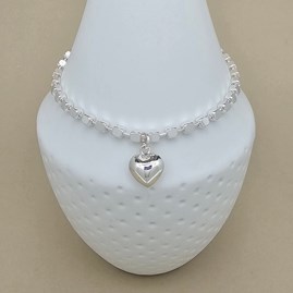 Sterling Silver Cube Chain Bracelet with Heart Charm Bridal Jewellery Bridesmaid Jewellery Wedding Jewellery Flower Girl Maid of Honour Jewellery