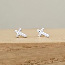 Sterling Silver CZ Cross Stud Earrings Sterling Solid Silver Jewellery Studs Earrings CZ Cubic Zirconia Cross Christening Baptism Communion