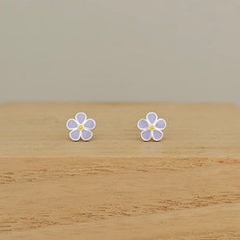 Sterling Silver Lavender Enamel Flower Stud Earrings