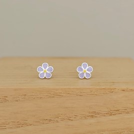 Sterling Silver Lavender Enamel Flower Stud Earrings Sterling Silver Lavender Enamel Flower Stud Earrings