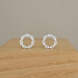 Sterling Silver Linking Chain Stud Earrings