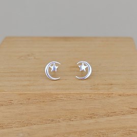 Sterling Silver Moon and Star Stud Earrings Gifts For Eid Sterling Silver Earrings Sterling Silver Jewellery Moon And Star Earrings