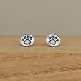 Sterling Silver Paw Print Stud Earrings