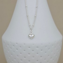 Sterling Silver Petite Heart Charm Ball Chain Necklace