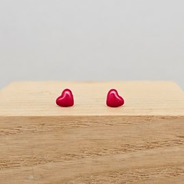 Sterling Silver Red Enamel Heart Stud Earrings