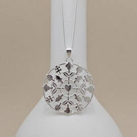 Sterling Silver Trees & Leaves Circle Charm Necklace