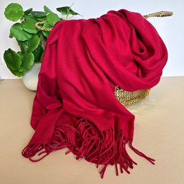 Super Soft Plain Pashmina Tassel Scarf in Berry Red