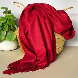 Super Soft Plain Pashmina Tassel Scarf in Burgundy