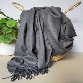 Super Soft Plain Pashmina Tassel Scarf in Charcoal