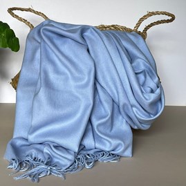 Super Soft Plain Pashmina Tassel Scarf in Light Blue