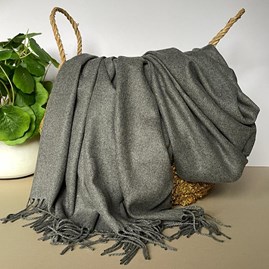 Super Soft Plain Pashmina Tassel Scarf in Dark Grey