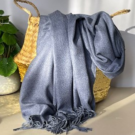 Super Soft Plain Pashmina Tassel Scarf in Denim