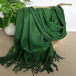 Super Soft Plain Pashmina Tassel Scarf in Forest Green