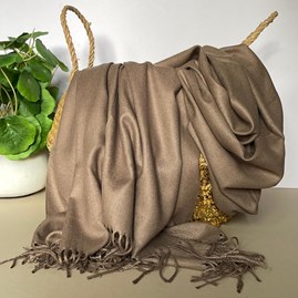 Super Soft Plain Pashmina Style Scarf in Light Brown Pashmina Gifts For Women Bridesmaids Gift Maid of Honour Gift Tassel Scarf in Light Brown