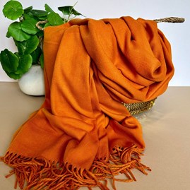 Super Soft Plain Pashmina Tassel Scarf in Orange