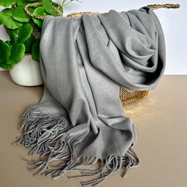 Super Soft Plain Pashmina Tassel Scarf in Stone Grey