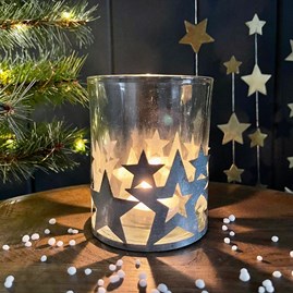 Tea Light Holder with Silver Stars