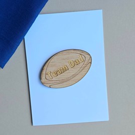 'Team Dad' Wooden Rugby Ball Token and Card Father's Day Cards Wooden Handmade Sentiment Token Cards Keepsake Gifts Birthday Cards Rugby Lovers