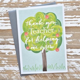 'Thank You Teacher For Helping Me Grow' Apple Tree Card Thank You Teacher Cards Thank You Cards