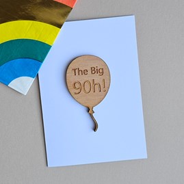 'The Big 90h!' 90th Birthday Wooden Token and Card 90th Birthday Card Wooden Sentiment Token Wooden Keepsake Gift Sentiment Gifts