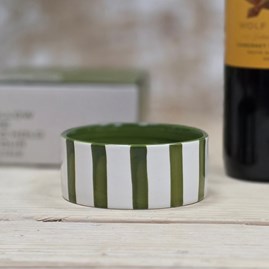 The Izzy Ceramic Wine Coaster - Green Stripe Quirky Novelty Barware Ceramic Wine Coaster Nibbles Bowl Serveware Home Accessories