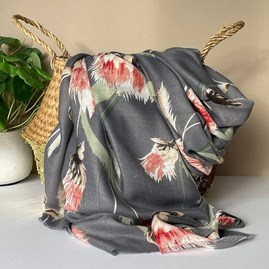 Thistle Print Scarf in Grey Gifts For Women Scarves And Accessories Thistle Print Scarf in Grey Bold Floral