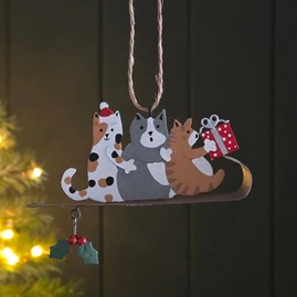 Three Cats on a Sledge Hanging Christmas Decoration Festive Decorations Quirky Novelty Christmas Tree Decoration Metal Hanging Bauble Cat Decoration