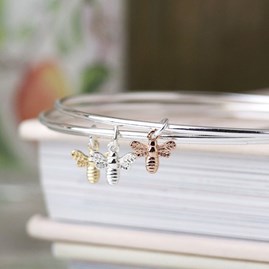 Three Strand Bangle with Bee Charms Three Strand Bangle with Bee Charms