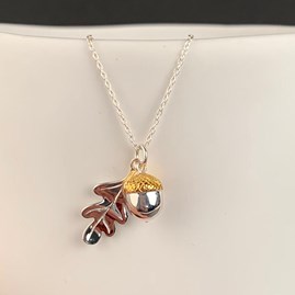 Personalised Solid Silver Oak Leaf And Acorn Necklace Personalised Solid Silver Oak Leaf And Acorn Necklace