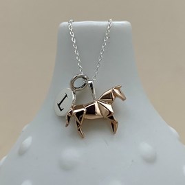 Personalised Rose Gold Plated Origami Horse Necklace Personalised Rose Gold Plated Origami Horse Necklace