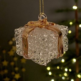 Glass Present Hanging Christmas Decoration