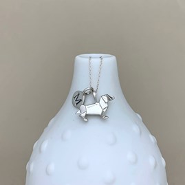 Personalised Solid Silver Origami Dachshund Necklace