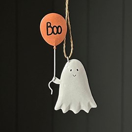 Tin Ghost with BOO Balloon Hanging Halloween Decoration Halloween Gifts Decorations Novelty Fun Quirky Gifts Hanging Ghost With Balloon Shoeless Joe