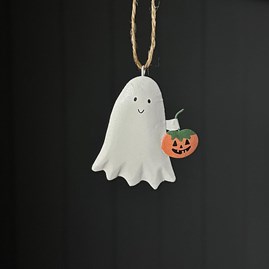 Tin Ghost with Pumpkin Hanging Halloween Decoration Halloween Gifts Halloween Decorations Novelty Fun Quirky Gifts Hanging Ghost With Pumpkin