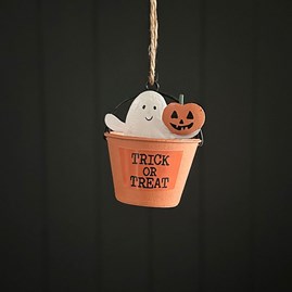 Trick or Treat Bucket Hanging Halloween Decoration Halloween Gifts Halloween Decorations Novelty Fun Quirky Gifts Metal Hanging Trick Or Treat Bucket