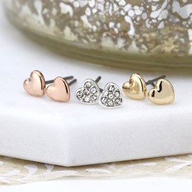 Triple Heart Stud Earrings Set