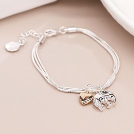 Triple Strand Silver Plated Elephant Heart Bracelet Silver Plated Costume Fashion Jewellery Mother's Day Gifts Silver Elephant Heart Bracelet