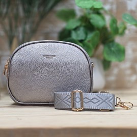Gifts For Her Crossbody Zipped Bag In Silver Grey Matching Adjustable Strap Handbag Multi Pockets