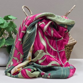 Tropical Leaves & Flowers Print Scarf in Red Contemporary Scarves Super Soft Scarf Headscarves Christmas Gifts Pink Green Leaves Flowers Design
