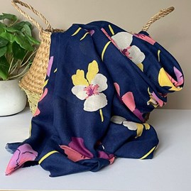 Violas Print Scarf in Navy Blue Gifts For Women Scarves And Accessories Violas Print Scarf in Navy Bold Print