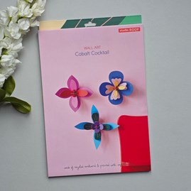 Wall Art Set of 3 Flowers - Cobalt Cocktail Contemporary Wall Art Decoration Hanging Self Assembly 3D Creative Kits Flower Design