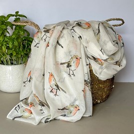 Watercolour Robins Print Scarf in Cream Gifts For Women Scarves And Accessories Watercolour Robins Print Scarf in Cream