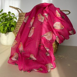 Gifts For Women Scarves And Accessories Watercolour Robins Print Scarf in Fuchsia