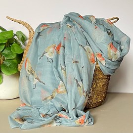 Gifts For Women Scarves And Accessories Watercolour Robins Print Scarf in Light Blue