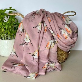 Watercolour Robins Print Scarf in Pink