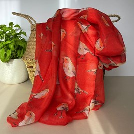 Watercolour Robins Print Scarf in Red Gifts For Women Scarves And Accessories Watercolour Robins Print Scarf in Red
