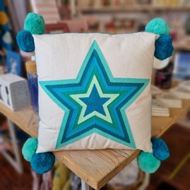 What a Star Embroidered Mint & Teal Cushion What a Star Embroidered Mint & Teal Cushion